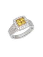 Effy 14k White Gold & White & Yellow Diamond Ring