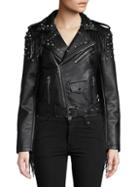 Vigoss Studded Fringe Faux-leather Jacket