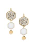 Panacea Goldplated White & Grey Crystal Hexagon Drop Earrings