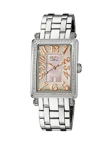 Gevril Mezzo Rectangle Mother-of-pearl Stainless Steel Diamond Watch