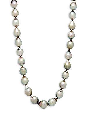 Belpearl 9-12mm Cultured Black Drop Pearl & 14k White Gold Necklace/18