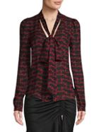 Milly Je T'aime Silk Tie-neck Blouse