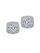 Diana M Jewels Diamond And 18k White Gold Halo Square Stud Earrings