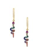 Gabi Rielle 22k Goldplated & Multicolored Crystal Rainbow Snake Drop Earrings