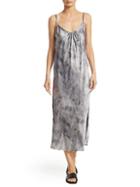 Vince Watercolor Marble Shirred Silk Dress