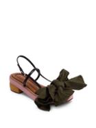 Marni Fabric Bow Wooden Leather Sandals