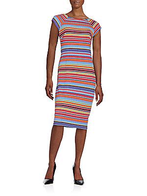 Eci Striped Ribbed Knit Sheath Dress