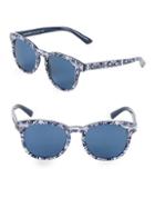 Dolce & Gabbana 51mm Scroll Tile Print Round Sunglasses