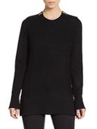 Cashmere Saks Fifth Avenue Zip Shoulder Cashmere Sweater