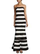 Kay Unger Striped Off-the-shoulder Gown