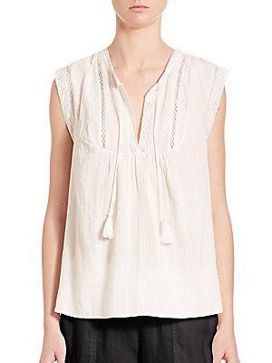 Joie Casita Lace-trimmed Eyelet Top
