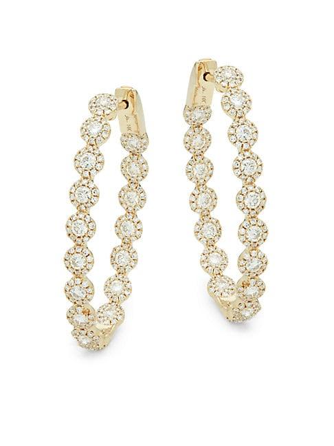 Diana M Jewels Bridal 14k Yellow Gold & 1.58 Tcw Diamond Hoop Earrings