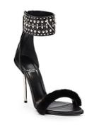 Versace Faux Fur-trimmed Studded Leather Sandals