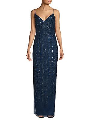 Adrianna Papell Beaded V-neck Gown