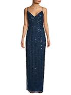 Adrianna Papell Beaded V-neck Gown