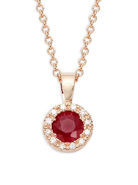 Effy 14k Rose Gold Ruby & Diamond Sunburst Pendant Necklace