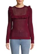 Minnie Rose Open-knit Ruffled Sweater