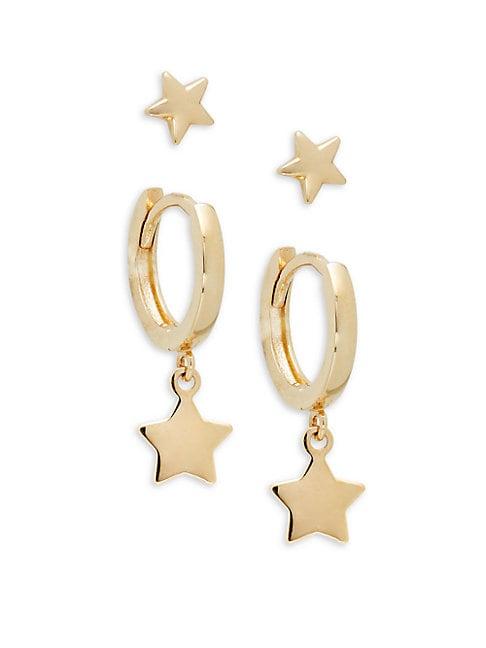 Saks Fifth Avenue 2-pair 14k Yellow Gold Star Earrings