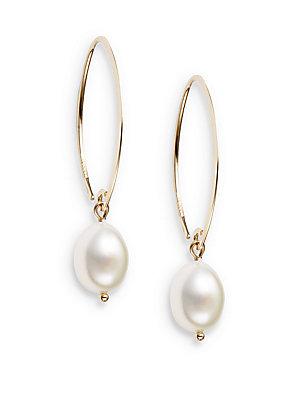 Saks Fifth Avenue 10mm White Oval Freshwater Pearl & 14k Yellow Gold Drop Earrings