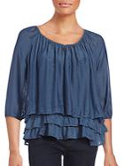 Saks Fifth Avenue Blue Solid Tiered Top