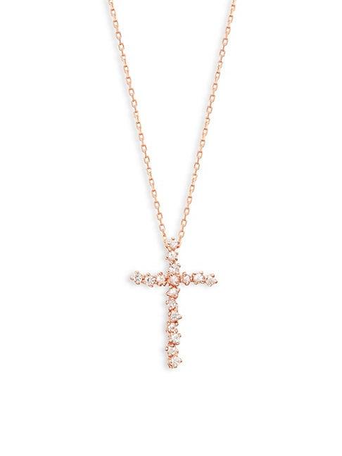 Suzanne Kalan 14k Rose Gold White Sapphire Cross Pendant Necklace