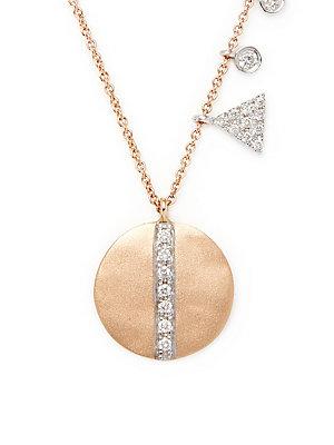 Meira T Disc Diamond And 14k Rose Gold Pendant Necklace