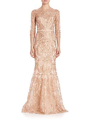 Marchesa Embroidered Overlay Gown
