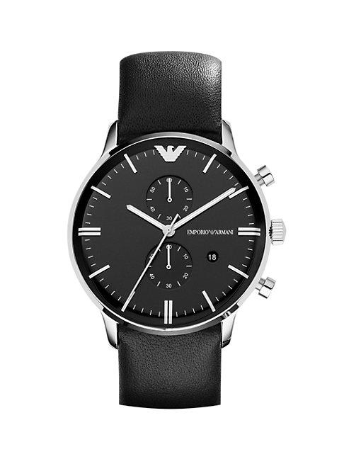 Emporio Armani Gianni Silvertone & Leather-strap Chronograph Watch