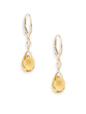Saks Fifth Avenue 14k Yellow Gold Citrine And Diamond Drop Earrings