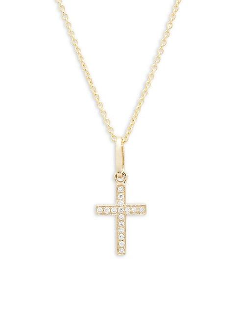 Saks Fifth Avenue Diamond And 14k Yellow Gold Cross Pendant Necklace