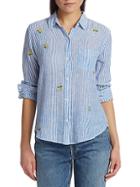 Rails Charli Floral Embroidered Stripe Button-down Shirt