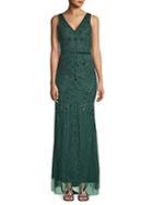 Adrianna Papell Beaded Deep V-back Gown