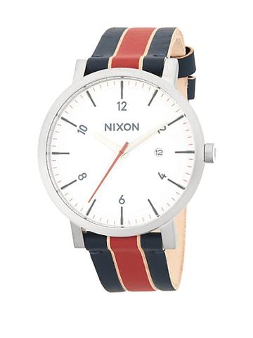 Nixon Stainless Steel Stripe Leather-strap Watch