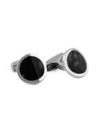 Zegna Sterling Silver & Snowflake Obsidian Angled Round Cufflinks