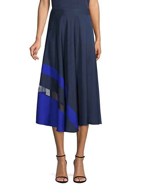 Milly Asymmetric Stripe A-line Midi Skirt