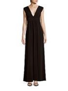 Halston Solid V-neck Sleeveless Gown