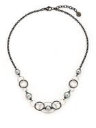 Majorica 8mm Grey Round Pearl & Two-tone Link Necklace