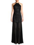 Halston Heritage Shimmering Layered Halter Gown