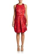 Carmen Marc Valvo Collection Pleated Rose Jacquard Dress
