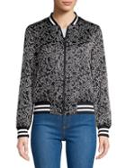 Keith Haring X Alice + Olivia Lonnie Graphic Reversible Silk Bomber Jacket