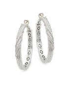 Judith Ripka Sterling Silver & Diamond Pave Linen Hoop Earrings