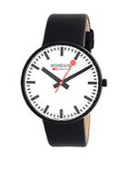 Mondaine Stainless Steel & Leather Strap Watch