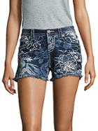 Miss Me Hawaiian Dream Floral-textured Denim Shorts