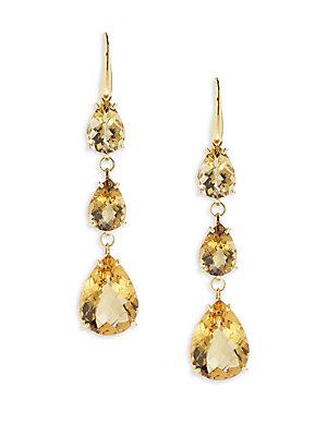 Roberto Coin Citrine & 18k Yellow Gold Linear Drop Earrings