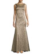Theia Stretch Jacquard Fit-&-flare Gown