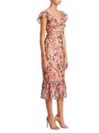 Marchesa Flutter-sleeve Embroidered Cocktail Dress