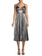 Marchesa Notte Pleated V-neck Gown