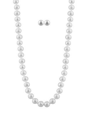 Masako 7-7.5mm White Pearl And 14k Yellow Gold Necklace And Earrings Set