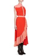 Givenchy Silk Colorblock Ruffle Dress