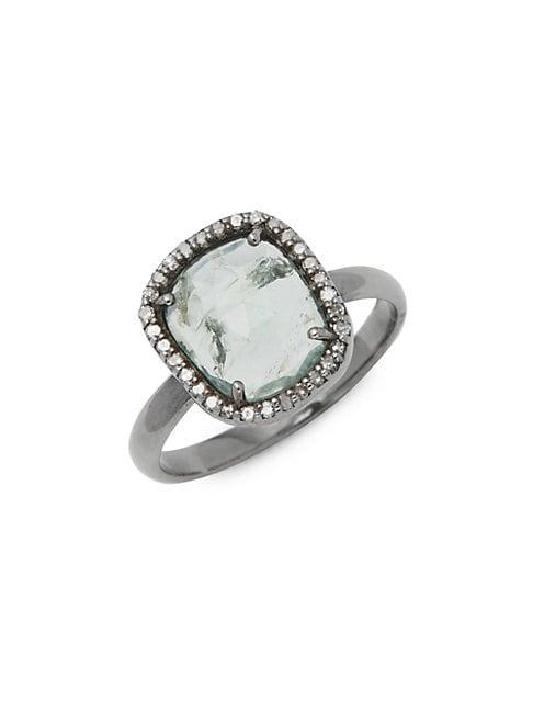 Adornia Fine Jewelry Sterling Silver Blue Tourmaline & Diamond Halo Ring